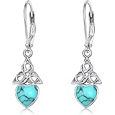 Sterling Silver Birthstone Dangle Earrings - Celtic Leverback Design for Women & Girls - Valentine's Day Gift