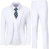 Hipfun Men's 3 Piece Slim Fit Suit Set, Two Button Blazer Solid Suit Jacket Vest Pants Tuxedo Set for Wedding Prom
