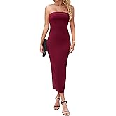 MANER Women's Strapless Bodycon Maxi Tube Dress Ribbed Elegant Casual Long Party Dresses