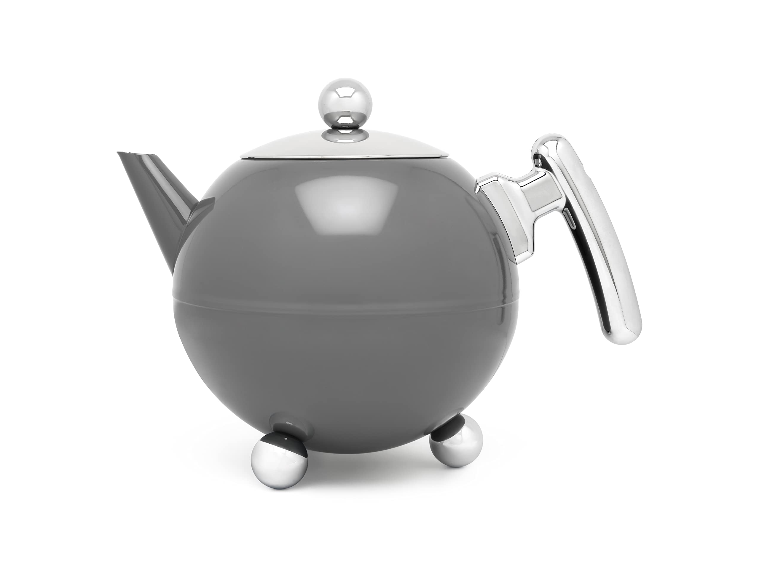 Bredemeijer Teapot Duet Bella Ronde 1.2L, Cool Grey Chrome, Chromium Fittings