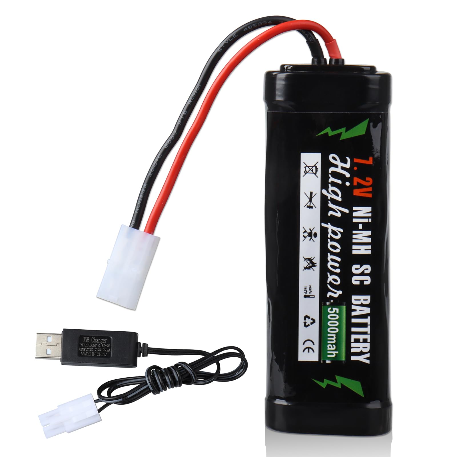 GHONLZIN 7.2V 5000mAh NiMH Battery, Rechargeable NiMH Battery for RC Cars Aeroplane Helicopter Boat Buggy Model Making Cars Aeroplane Toy with Tamiya Connector