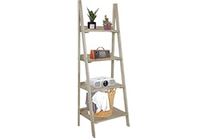 ECOMEX 4 Tier Ladder Shelf, Wooden Ladder Shelf 4 Tier Bookshelf Rustic Ladder Shelf Freestanding Storage Rack for Home Bedroom Office, Non-Foldable Natural