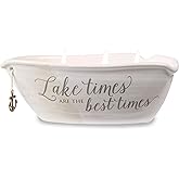 Pavilion Gift Company Lake Best Times-Ceramic Boat Shaped 3 Triple Wick Soy Wax Candle Scent: Tranquility, 10 oz 2.75 Inch Tall, Beige