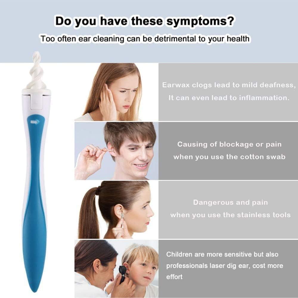 AMAZOM Ear Wax Cleaner, Earwax Remover Tool, Ear Wax Remover, Soft Silicone Spiral Earwax Remover Tool, 16 Replacement Heads, Q-Tip Replacement,Easy Cleaning: Home & Kitchen