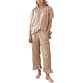 PEHMEA Womens Plaid 2 Piece Cotton Gingham Pajama Sets Short Sleeve Babydoll Shirt Ruffle Pants Y2K Lounge PJS Cute Sleepwear