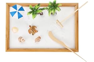Japanese Zen Garden for Desk, Mini Small Beach Zen Garden Kit for Desk, Meditation Accessories Desktop Sandbox, Relaxing Claiming Gift for Man Women, White Sand with Wooden Tray, Z metnal, Not a Toy
