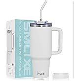 SMLIXE 40 oz Tumbler with Handle and Straw Lid,Insulated Reusable Stainless Steel Water Bottle Travel Mug,Cupholder Friendly Double Wall Vacuum Sealed Cup (Cold White)