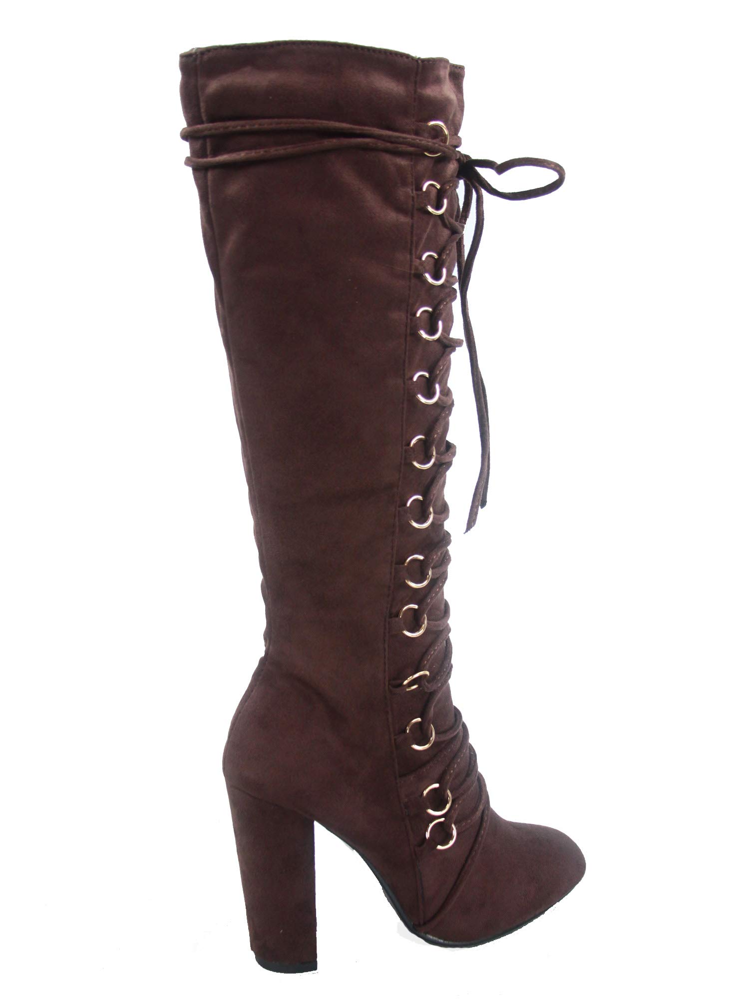 FZ-Carpio-77 Women's Fashion Lace Up Side Zipper Chunky Heel Keen High Boot Shoes (10 B(M) US, Brown) - Image 4