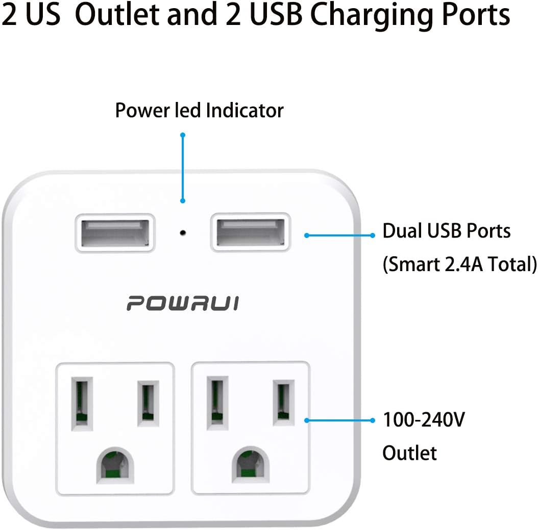 European Travel Plug Adapter, POWRUI 2 Pack International Power Adapter with 2 AC Outlets and Dual USB ports for USA To Most of Europe EU Israel Brazil Italy(Type C - Most of Europe): Home Improvement