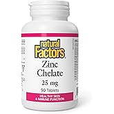 Natural Factors Zinc Chelate 25 mg, 90 Tablets, Healthy Skin & Immune Function, Proudly Canadian