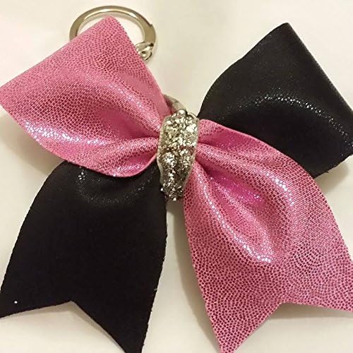 CHEER BOW KEYCHAIN - PINK METALLIC / BLACK METALLIC Bulk Fundraising rates by request MANY OTHER COLORS AVAILABLE