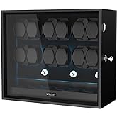 XTELARY Watch Winder for Automatic Watches Quiet Motor LED Light Lockable | Extra Watch Storage Holders,4 Rotation Modes, Memory Foam Pillow,Lightweight, Anti-magnetization Blue Backlight Gift for Men