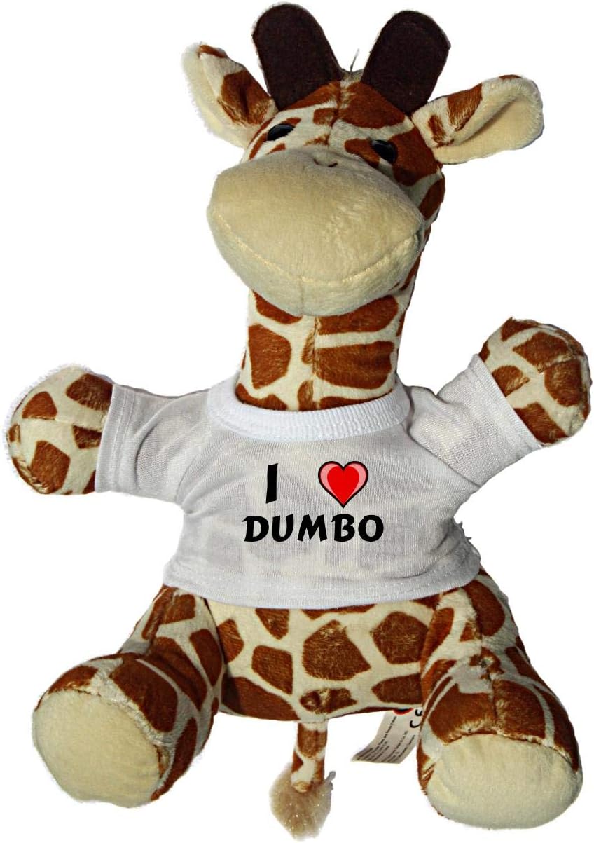 Shopzeus Plush Giraffe toy with I Love Dumbo T-Shirt (first name/surname/nickname)