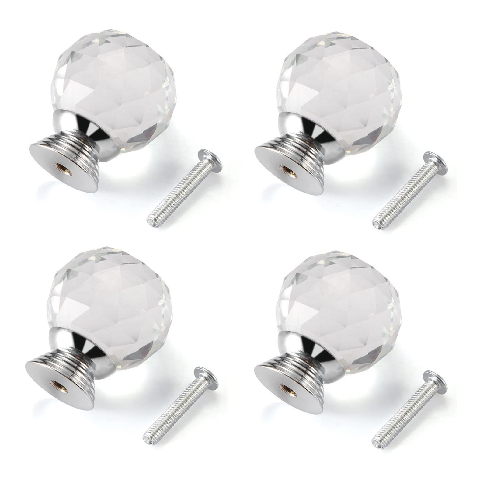 Yesmin Crystal Door Knobs,4 Pcs 30MM Crystal Drawer Carbinet Door Handle Puller with Screws for Home Kitchen Office Drawer Cupboard Closet