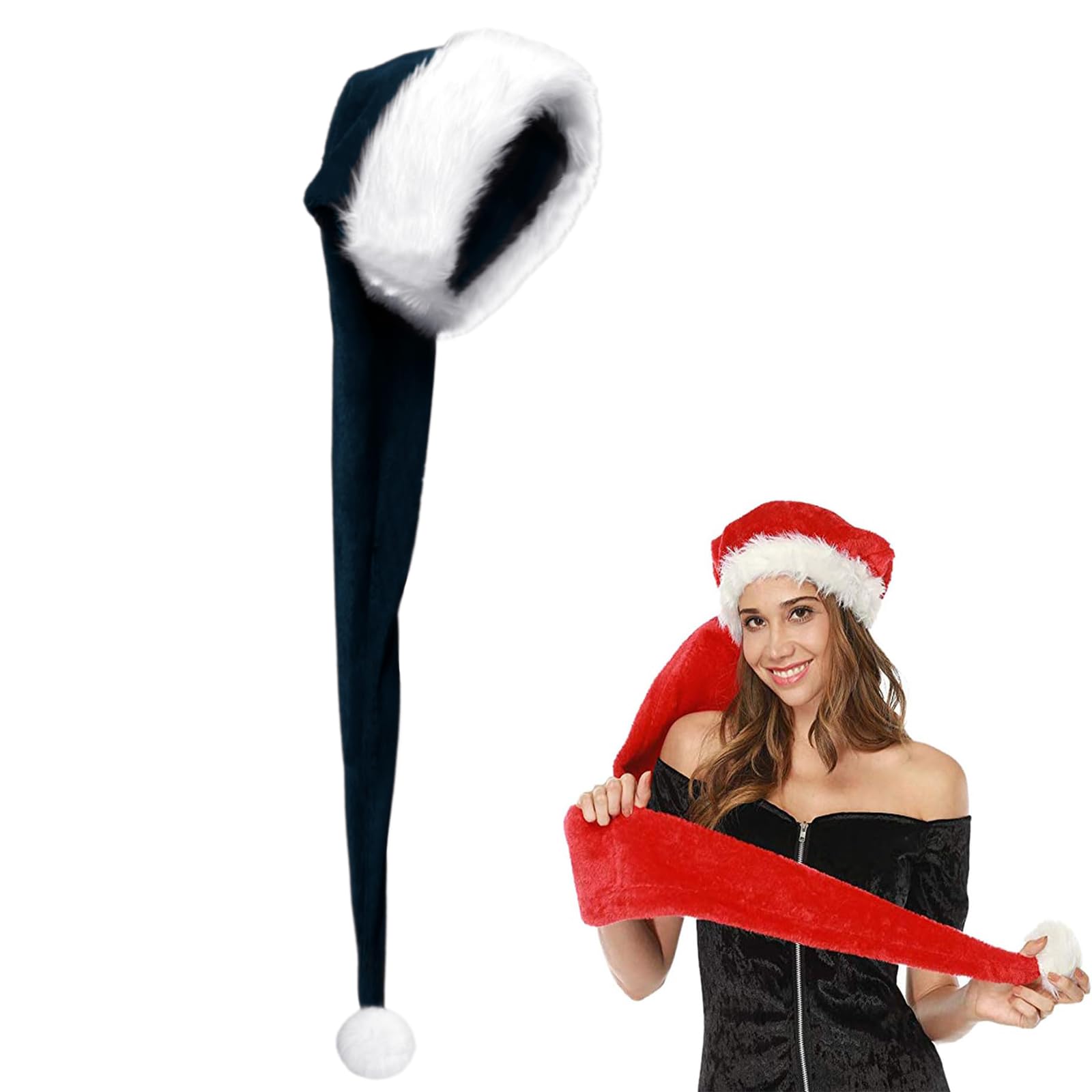 Extra Long Santa Hat Christmas Hats for Kids and Adults,Plus Long Xmas Hat,Unisex Classic Velvet Xmas Holiday Hat,Thicken Luxury Plush Santa Hats Santa Claus Hats for Christmas New Year Party Supplies