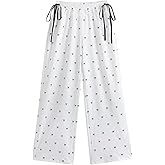 SweatyRocks Women's Y2k Bow Pant Lace Trim Straight Leg Pants Elastic Waist Cute Long Trousers