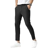 Plaid&Plain Men's Slim Fit Khaki Pants Stretch Cropped Chino Skinny Pants