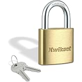 Kwikset Brass Padlock with Hardened Steel Shackle, 1-Pack | Compact 1-3/16 in Brass Body with 5/8 in Shackle for Cabinets, Toolboxes and Storage Bins; Corrosion Resistant