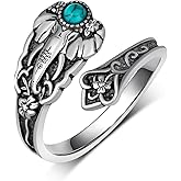 TYSO Elephant Spoon Ring 925 Sterling Silver Elephant Rings Turquoise Vintage Adjustable Thumb Rings Jewelry Gifts for Women