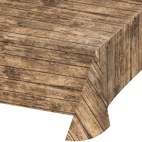 Creative Converting 329655 TABLECOVER PL 54" X 108" AOP BROWN WOOD, 54 x 108, Multicolor