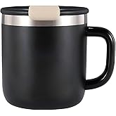 ZENLONCUBS Classic Vacuum Insulated Coffee Tumbler 14oz, Double Wall 304 Stainless Steel Travel Mug with Handle & Spill-Resistant Lid, Black