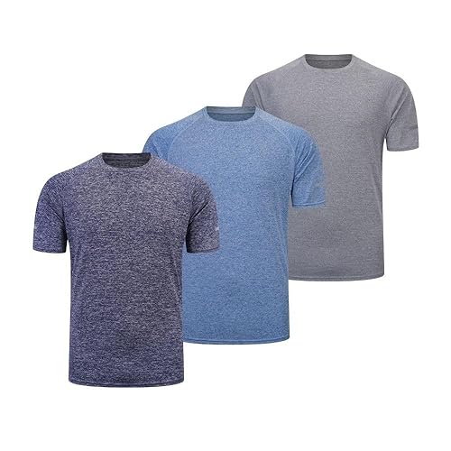 Bsrpolry 3 Pack Men T Shirts Running T Shirts Gym T Shirt Crew Neck Quick Dry Running Tops Short Sleeve Sport Tops Grey Blue Navy M