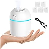 Portable Mini Humidifier, 250ML 3-in-1 Cool Mist With Aroma Pads, Colorful Night Light, USB for Car and Travel (White)