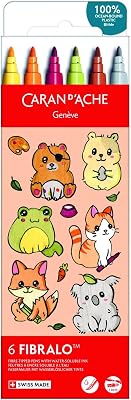 Fibralo Kawaii 0185.803 - Set di 6 pennarelli colorati, lavabili, per bambini, matite da disegno creative, per la scuola