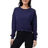 Amazhiyu Women's Cropped Sweatshirt French Terry Crew Neck Long Sleeve Pullover