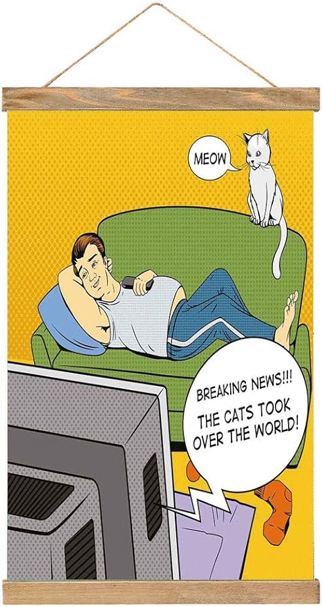 Amazon のれん棒 ポスター ヴィンテージ ソファに横たわってテレビ猫を見ている男が世界漫画本ポップアートイラスト アートポスター インテリア 日本 部屋飾り 壁飾り 装飾画おしゃれ 33 X 52 Cm マルチカラーを引き継ぐ アートフレーム ポスター オンライン通販