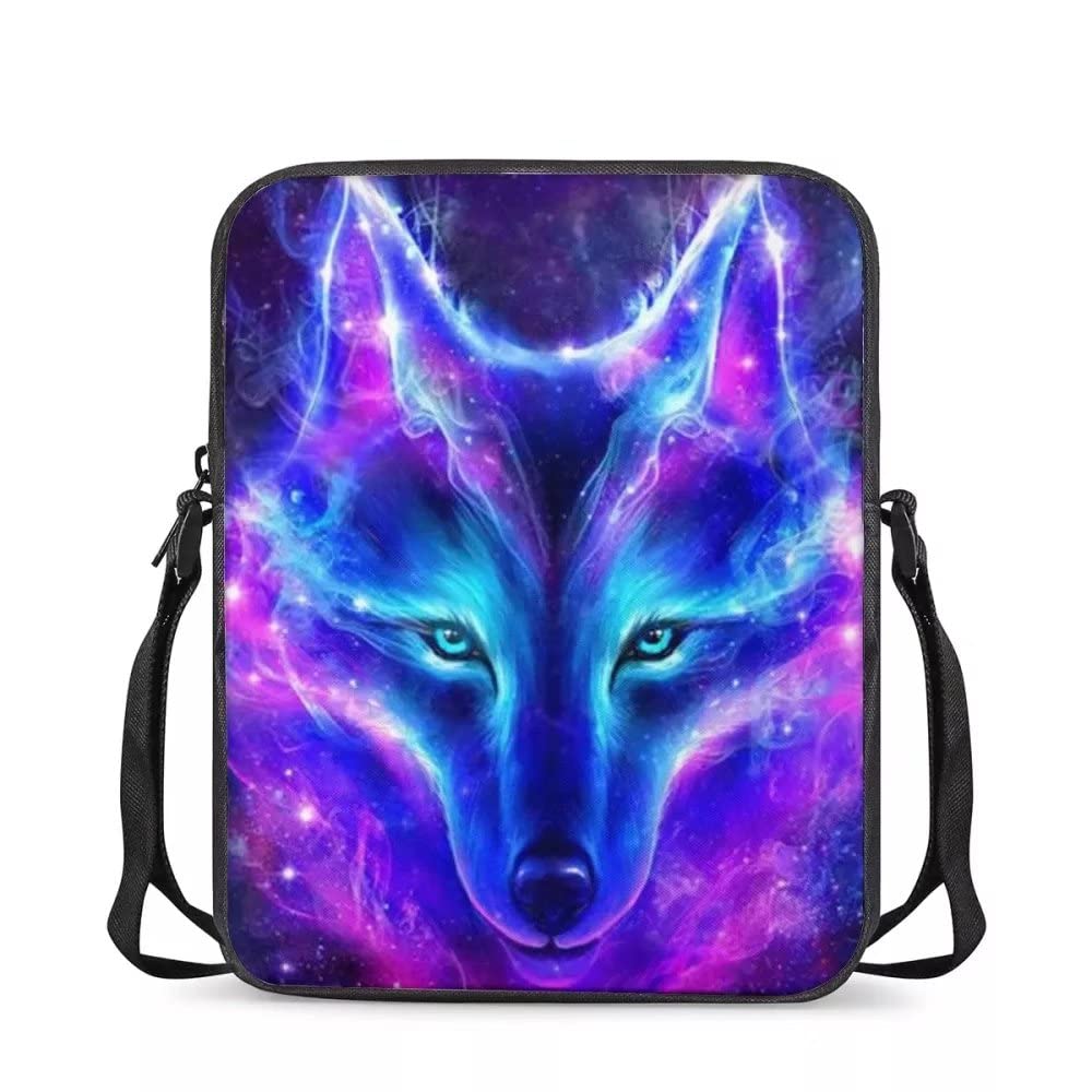 chaqlin Animal Wolf Messenger Totebags for Unisex Kids,Cool Wolf School Bags Mini Crossbody Bags for Boys Girls,Women Wallet Fashion Shoulder Handbags