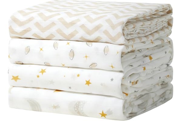 Momcozy Muslin Swaddle Blanket, 4 Pack Ultra Soft Neutral Swaddle Blankets, Breathable Large 47'' x 47'' Baby Infant Newborn