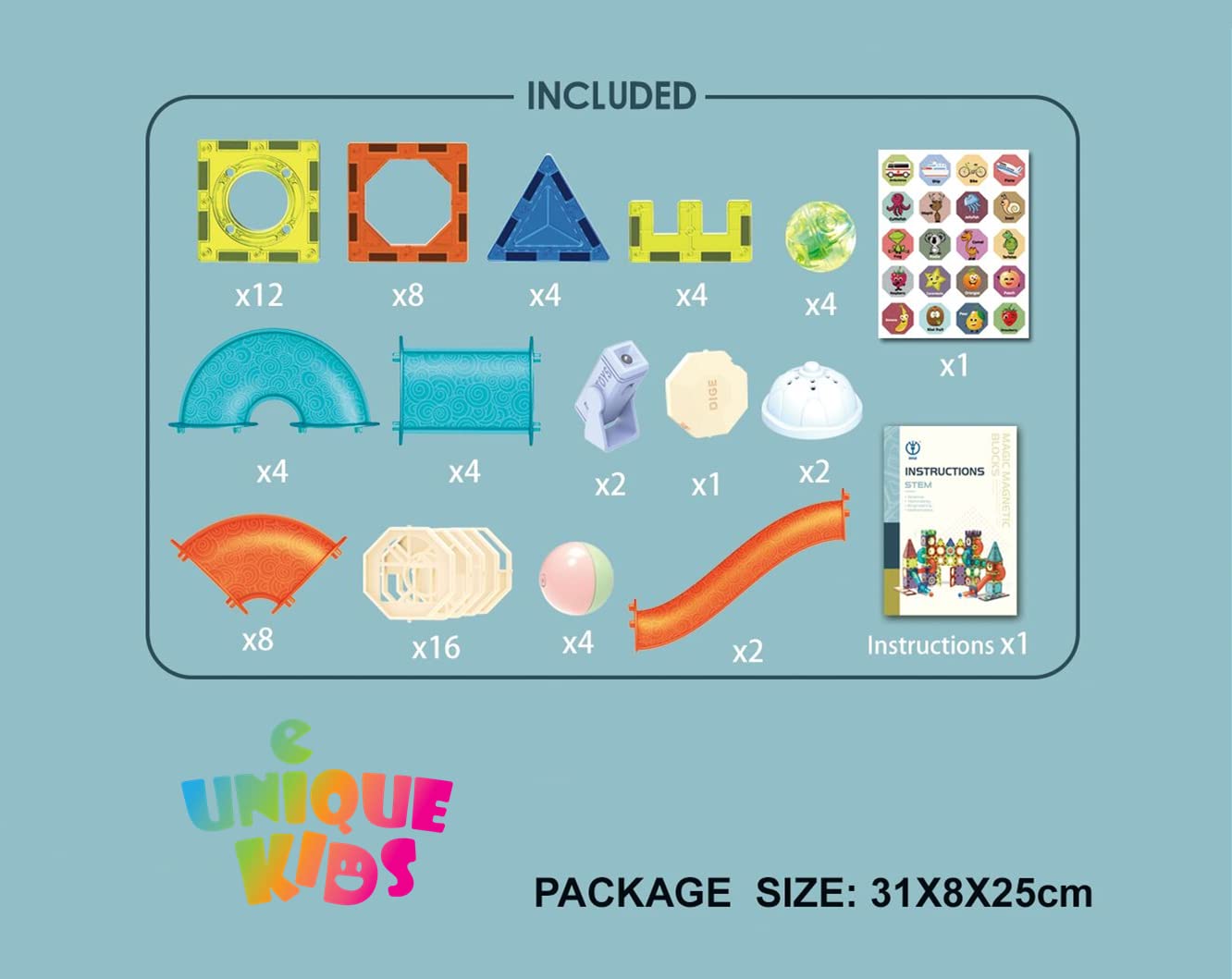UNIQUE KIDS Magnetic Tiles Building Blocks with Marble Run STEM Toys STEAM Toys for Kids Ages 3-10+Year Old Boys Girls Best Christmas Birthday Gift (110 pcs)