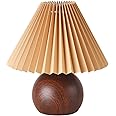 KUNJOULAM Small Pleated Table Lamp, Modern Bedside Nightstand Lamp with Coffee Lampshade, Metal Base Cute Lamp for Bedroom Li