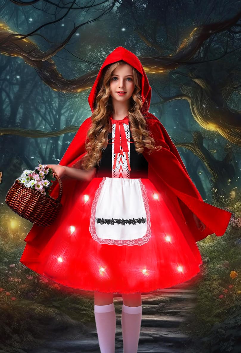 Photo 1 of Doxrmuru Little Red Riding Hood Costume for Girls LED Little Red Riding Hood Dress for Girls Halloween Cosplay Dress Up (11-12 Years)