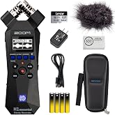 Zoom H1essential 2-Track 32-Bit Float Portable Audio Recorder Bundle | with APH-1e Accessory Pack (Furry Windscreen, AD-17 Adapter, USB-C Cable &amp; Padded Case) + 64GB Micro SD + AAA Batteries