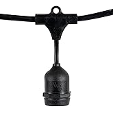 30-ft 15 Suspended Sockets E26 Commercial Patio Light Stringer, Heavy Duty Weatherproof SJTW Black Wire, 24" Spacing, 16 Gaug