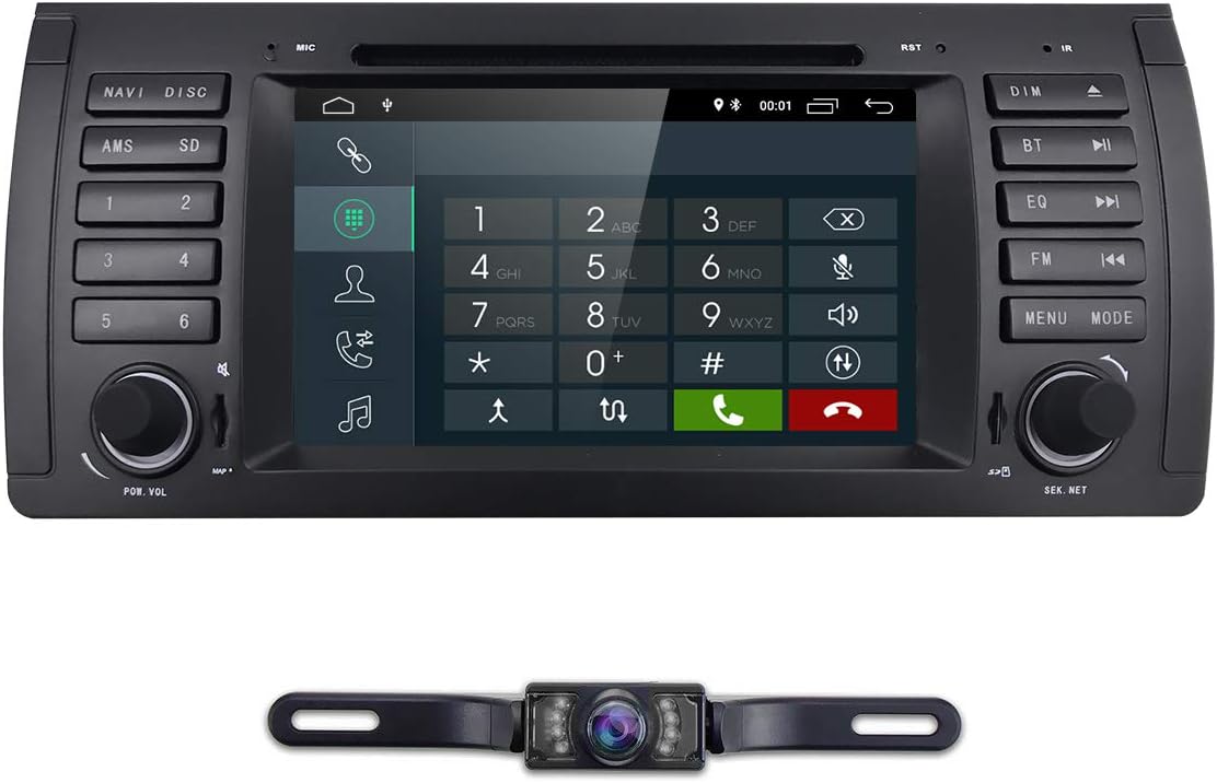 hizpo Car Stereo in Dash Radio DVD Player Fit for BMW E39 E38 M5 X5 5 Series, 1 Din 7 Inch Android 9.0 Car GPS Navigation Bluetooth 4G WiFi OBD2 DAB+ DTV TPMS 1080P + Rearview Camera