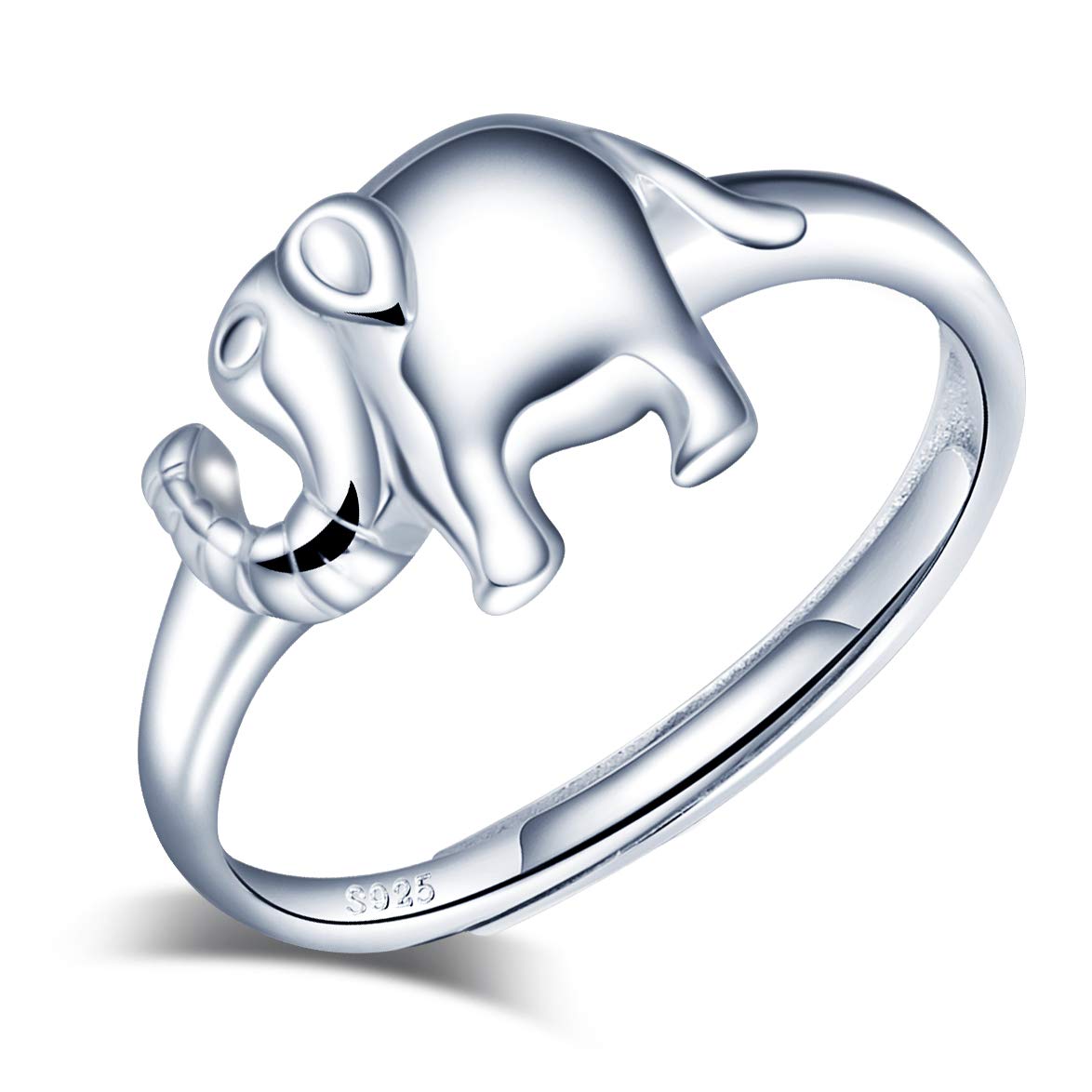 Yumilok Cute Elephant Ring Solid 925 Sterling Silver Resizable Rings for Women Girls