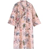 YMMMY ROSE Cotton Kimono Robe Women Bathrobe Sleepwear Nightgown Soft Lightweight Yukata Lounge Robe Knee Length Spa Pajamas