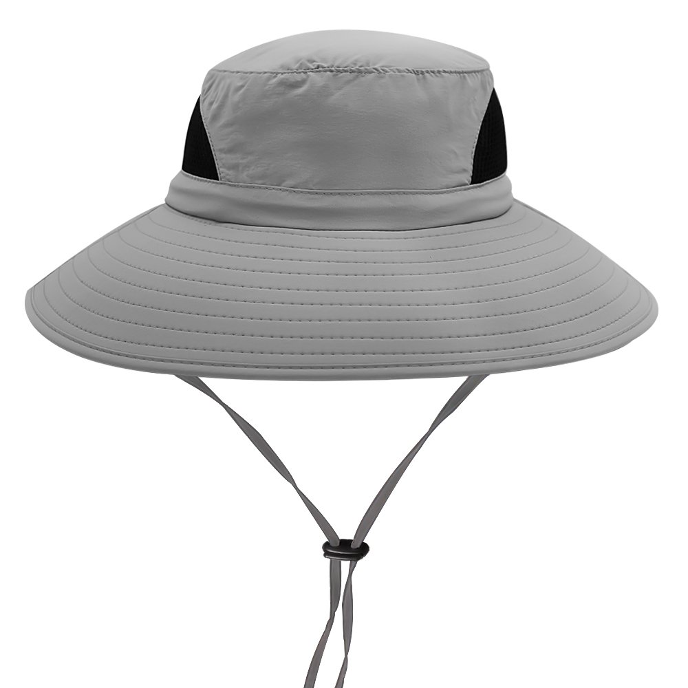 Hippih Waterproof Sun Hat Outdoor UV Protection Bucket Mesh Boonie Hat Adjustable Fishing Cap (Grey)