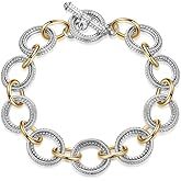 Mytys Chunky Chain Link Bracelet Two-Tone Mixed Metal Textured Toggle Clasp Statement Bangle Bracelet Jewelry for Women Fashion