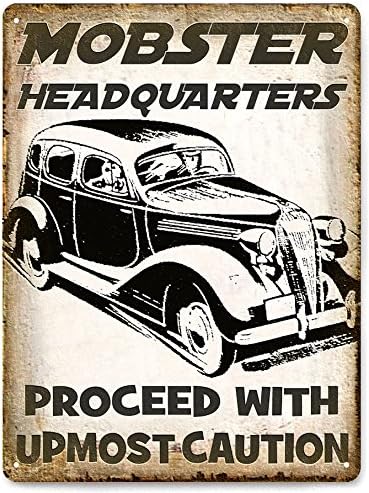 RETRO SIGNS BY J E MATRIXGangster Metal Sign Mobster car Tommy gun / Hideout wall decor vintage style 544
