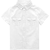 Makkrom Boys Button Down Short Sleeve Linen Shirts Casual Summer Beach Lapel Collar Top Shirts