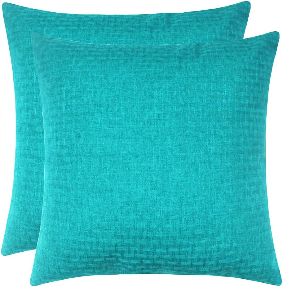 Artcest Set of 2 Decorative Faux Linen Throw Pillow Cases Burlap Stylish Cushion Covers for Sofa Couch and Bed, 14"x14" (Dark Turquoise)