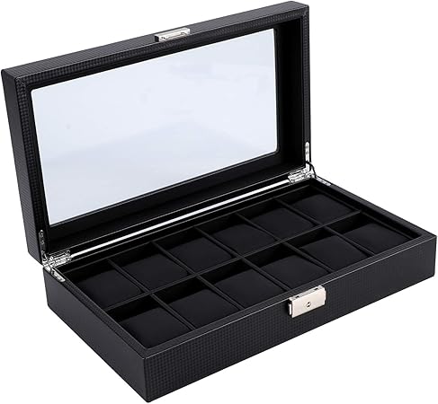 BASTUO - Caja de reloj para hombre (12 relojes), color negro: Amazon.es: Hogar