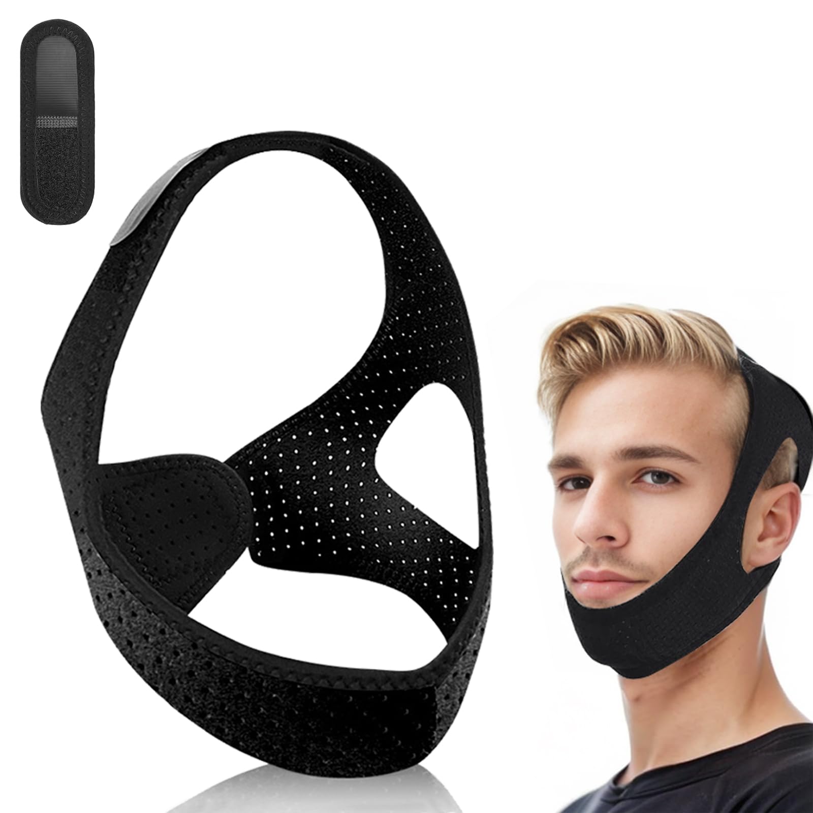 Photo 1 of Chin Strap for Sleeping,Comfortable Anti Snoring Devices,Adjustable Breathable Chin Strap for CPAP Users for Men and Women,Simple and Effective Snoring Solution - Black