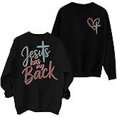 JINTING Women Jesus Sweatshirt Christian Faith Shirt Jesus Has My Back Sweatshirts Bible Verse Inspirational Pullover