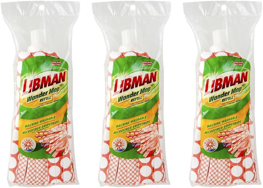 Libman Wonder Mop & Refills Kit – for Tough Messes and Powerful Cleanup – Easy to Wring, Long Handled Wet Mop for Hardwood, Tile, Laminate. Includes Three Replacement Heads, Machine Washable, 62 Inch