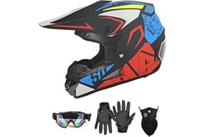 SANQING Youth Adult Dirt Bike ATV Helmet Motocross Anti-Collision Full Face Motorcycle DOT Approved BMX Downhill Off-Road Mountain Bike Helmet with SUV Goggles Gloves Face Shield